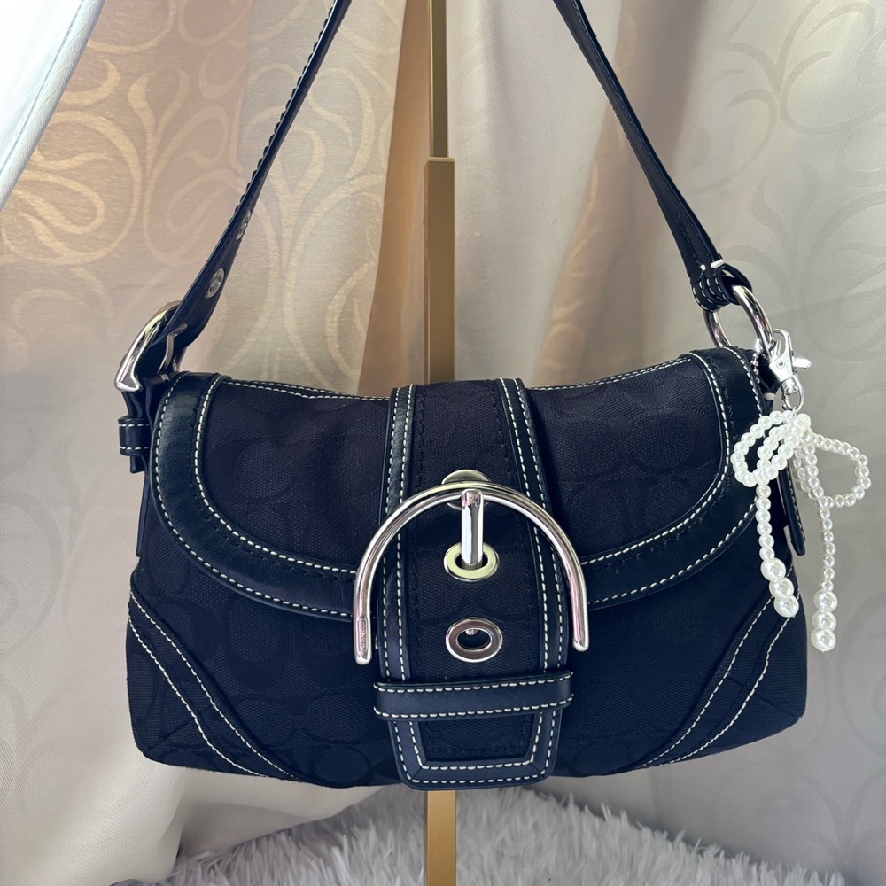 Coach Black Shoulder Bag with Silver Accents
